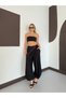 Women's Black Scarf Detailed Shalwar Style Pants with Elastic Waist