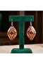 100% Handmade Copper |   Copper Orange Navy Blue Diamond Pattern Dangle Earrings |   100% Handmade Copper - 7