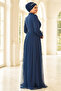 Pile and Belt Detailed Tulle Plus Size Hijab Evening Dress Tbssnn40 - 4