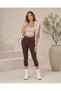 Women's Brown Premium Fabric High Waist Capri Leggings - 2