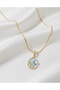 Pearl and Leaf Symbol Turquoise Steel Necklace - Gold - 3