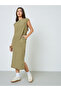 Plus Size Khaki Side-Slit Sleeveless Midi Dress - 3