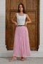 Pink Women's Belted Lined Maxi Skirt with Elastic Waist, Wrinkled Textured Long Skirt - 4