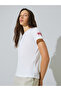 White Regular Fit T-Shirt with Floral Sleeve Detail - 3