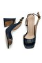 Women's Patent Leather Design Asymmetrical Strapped Blunt Toe Thick Heeled Shoes - 6
