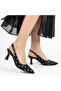 Urjay Black Satin White Detailed Heeled Shoes - 2