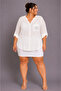 Large Size V-Neck Buttoned Stone Embroidered Capri Sleeve Pocket Thin Women's Shirt - 6