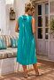 Turquoise High Neck Sleeveless Buttoned Pocketed Casual Muslin Woven Dress 113 60 - 6
