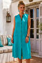 Turquoise High Neck Sleeveless Buttoned Pocketed Casual Muslin Woven Dress 113 60 - 5