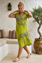 Pistachio Green V-Neck Short Sleeve Patterned Casual Viscose Woven Dress 113 64 - 3