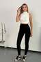 Women's High Waist Brand Printed Lycra Tights Black - 306 - 3