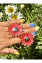Gold Red Enamel Sunflower Antiallergic Non-Tarnish Ultra Light Earrings