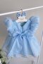 Baby Blue Karolin Balloon Sleeve Cotton Lined Baby Girl Children's Romper Pantyhose Evening Dress - 3