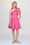 Girl's Cotton Fuchsia One-Shoulder Dress with Bow Detail - 2