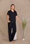 Black Relax Ribbed Lace Women's Pajama Set - Standard and Plus Size - 3