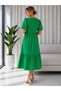 Women's V-Neck Buttoned Linen-Look Guipure Detail Skirt with Flounces and Lining, Summer Casual Dress - 5