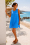 Women's Teal Beach Dress Backless Linen Blend Mini Summer Dress - 8