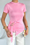 Pink Women's Blouse with Buckle Side Tie - 3