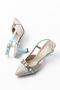 Zri̇n-250 Blue Linen Daily Open Back Buckle 6 cm Heeled Shoes - 7