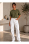 Women's Khaki Basic T-Shirt - Basic Comfortable Fit Crew Neck Cotton T-Shirt - 4