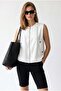 2154 Women's Linen Look Zippered Snap Pocket Lined Vest White