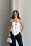 Gloplu Strapless Buckle Crop Top Ecru - 2