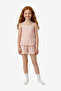 Girls Pinky Cherry Beige Pyjama Set
