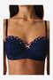 Women Lotus Broidery Navy Strapless Wired Bra - 2
