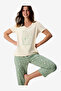 Women Golden Hour Short Sleeve Capri Light Green Pyjama Set