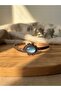 Elegant and Adjustable Embossed Copper Bracelet with Blue Cat's Eye Natural Stone