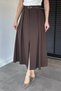 Brown Women's Skirt with Belt Accessory and Slit Detail - 2