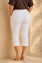 Women's White Plus Size High Waist Elastic Sides Top Pockets Side Slits Lycra High Stretch Denim Capri Pants - 6