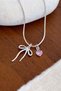 Women's Silver Color Bow and Pink Heart Stone Detailed Necklace - 3