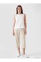 Özmarka New Season Beige Elastic Waist Linen Blend Women's Capri