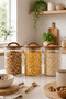 2500 ml Acacia Lid Glass Jar Set of 3 – Large Size Food Storage Container with Handle and Lid, with Spout - 5