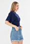 Ultra Soft Waist-Fitted Wide Sleeve Natural Viscose Navy Blue Blouse - 4