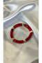 Women's Gold Detailed Marble Patterned Red Elastic Bracelet - 3