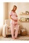 New Season Powder Scallop Linen Detailed Special Design 100% Cotton Summer Maternity Pajama Set with Breastfeeding Feature - 2