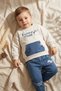 Milo Unisex Kids' Beige & Blue Funny Time Teddy Bear Printed Sweatshirt with Kangaroo Pocket and Jogger Bottom Top Set - 3