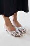 Cuba Women's Heeled Leather Sandals Silver - 3