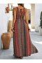 Women's Strappy Deep V Chest Low-Cut Patterned Long Single Jersey Dress - 3