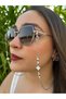 Premium Clover White Metal Heart Detailed Glasses Chain |   Women's Glasses Strap |   Silicone Tipped Beaded Glasses Accessory |   Compatible with All Glasses