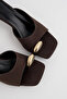 Liora Brown Suede Flip-Flop Short Heeled Slippers with Gold Detail - 3