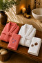 Lilyum 4-Piece Bathrobe Set Embroidered Head Towel Dowry Set Hamam Set Bathroom Set 100% Cotton - 2