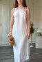 Asymmetrical Ruched Satin Dress with Rope Straps - 8