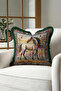 Horse Figured Flower Garden Fringed Pillowcase-Artistic Eclectic Green Black Tassel Throw Pillow Cover - 6