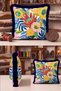 Colorful Floral Motif Exotic Fringe Pillowcase - Tropical Yellow Navy Blue Tassel Throw Pillow Cover - 6