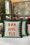 Decorative Bon Appetite Written Fringed Pillowcase - Retro Typography Gray Tasseled Throw Pillow Cover