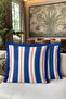 Marine Striped Red Fringed Pillowcase - Nautik Navy Blue Cream Navy Blue Tasseled Throw Pillow Cover - 7