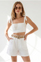 Women's Ecru Pleated Linen Shorts with Pockets Şrt-19000093 - 2